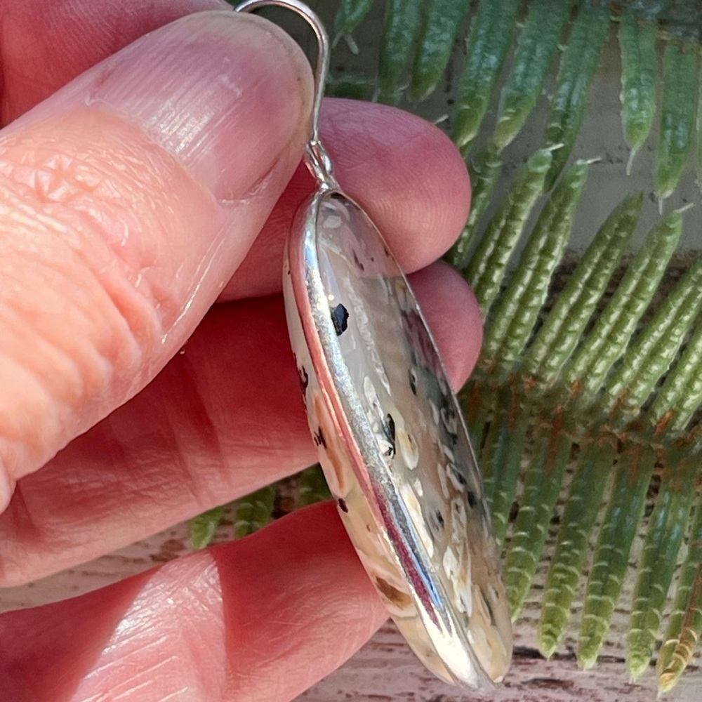 Large Oval Dendrite Opal Sterling Silver 2” Gemstone Pendant - Picture 4 of 7